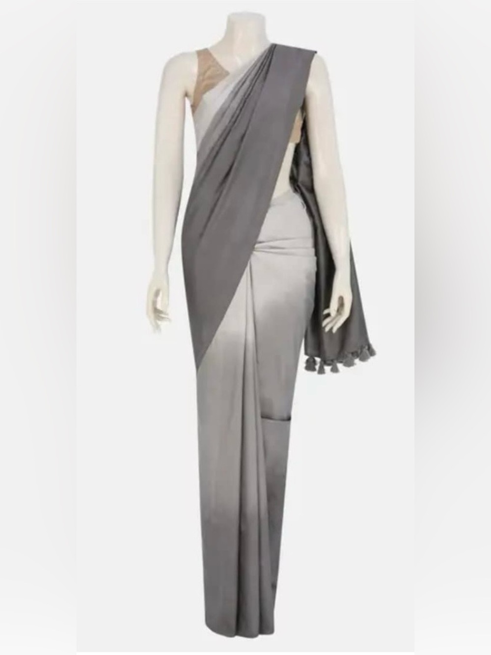 Soft Taupe Silk Sari Tassel Acholl/Pallu